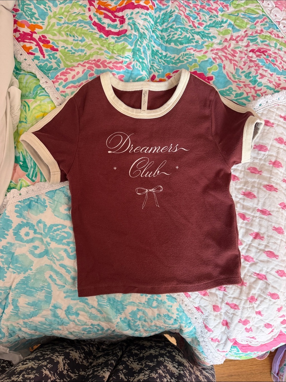 Rylee + Cru Burgundy Short Sleeve Tee with Cream Trim